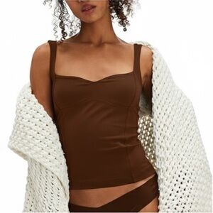 NEW FREE PEOPLE Somewhere Sometime Cami Tank Bustier Shape Medium Chicory Coffee